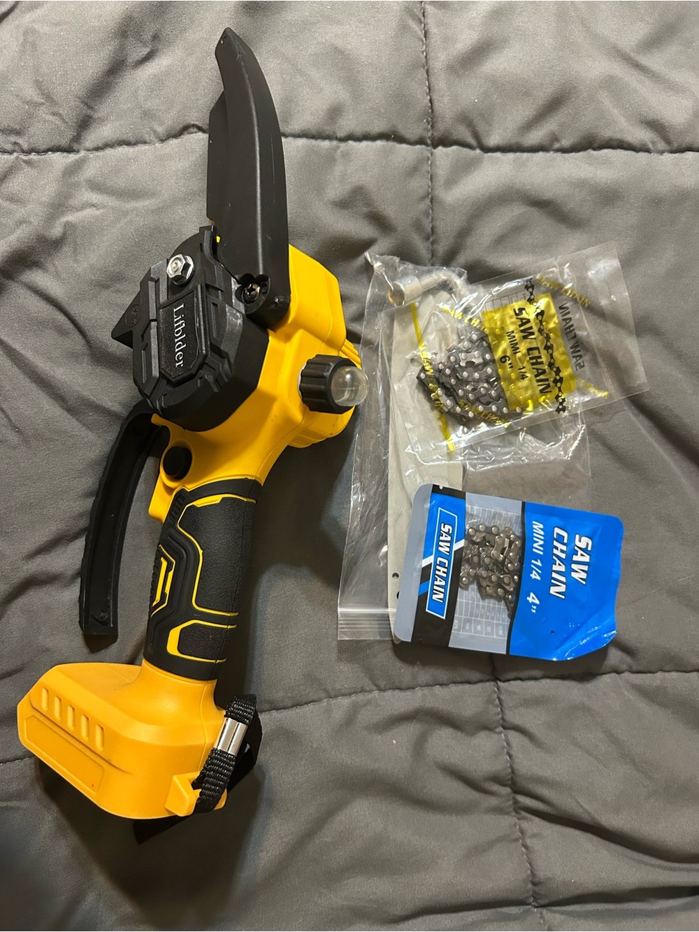 Yellow Cordless Mini Saw with Replacement Chains - Unbranded